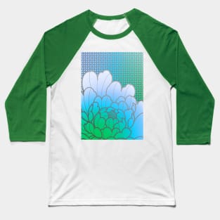 blue green peony flower and geometric pattern Baseball T-Shirt